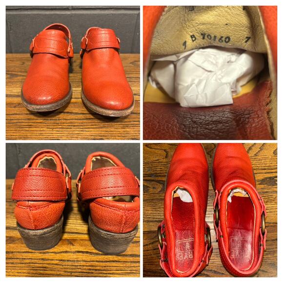 FRYE Carson Western Bootie Mules Red Leather Harness Shoes 70160 Women's 7 B - Picture 3 of 12